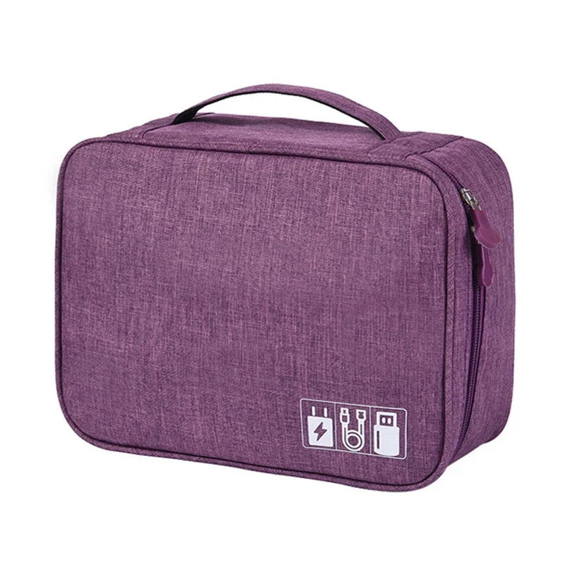 Portable Waterproof Digital Electronic Organizer Cable Storage Bag USB Data Line Charger Plug Storage Bag Travel Cable Organizer Qme Purple 2Layer(28x10x21cm)