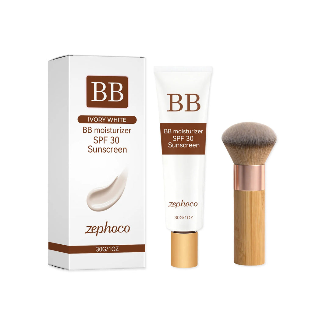 zephoco BB Cream Sunscreen SPF30 Anti Sun Moisturizing Blemish Cover Lasting Even Skin Tone Three-Dimensional Makeup Foundation Qme Ivory Color