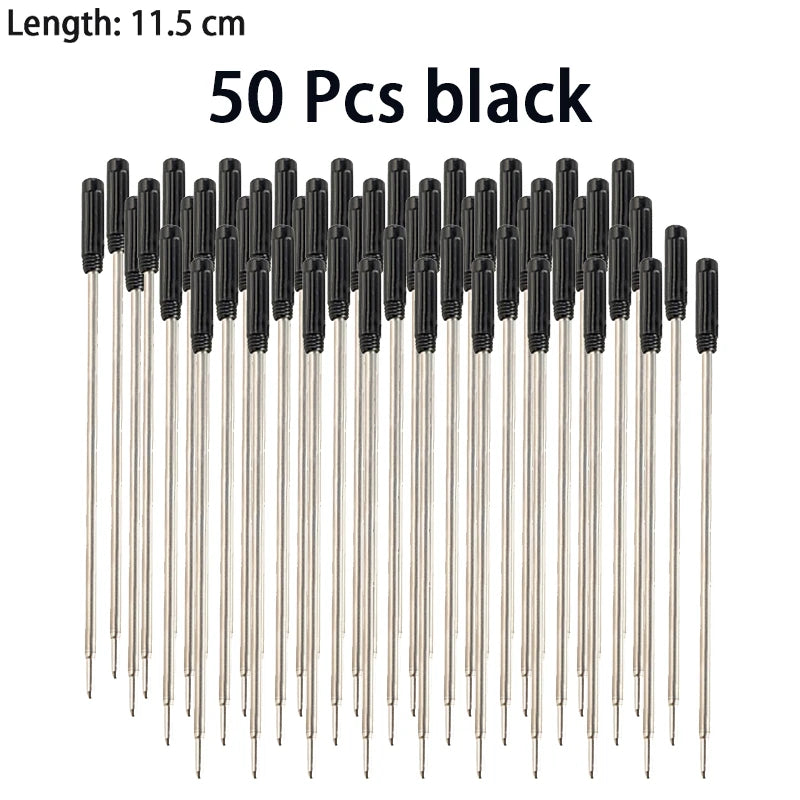 30/50/100 Pcs 7/8.2/11.5cm Ballpoint Pen Refills 0.7mm Medium Tip Blue Black Ink Refill Rods Office Student Writing Stationery Qme 11.5cm-50 black