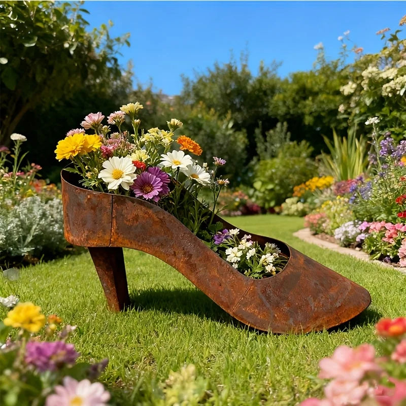 Rusty High Heel Flower Pot Retro Shoe Planter Decorative for Indoor Outdoor Garden Succulent Office Plants Home Decor Qme