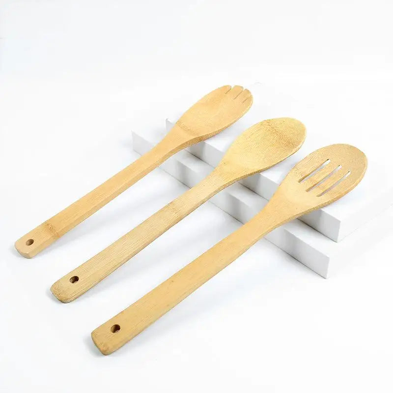 Bamboo Spoons Spatulas Wooden Kitchen Utensils Cooking Tools Mixing Qme