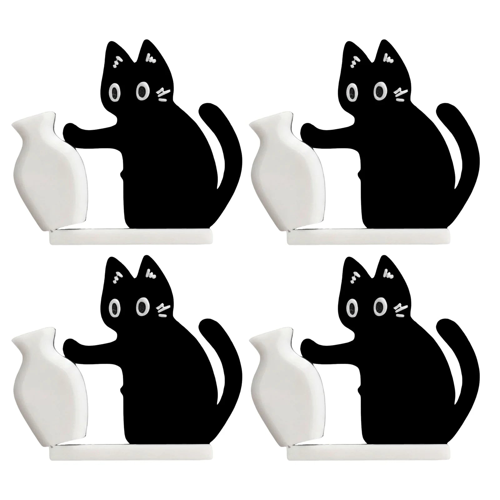 Refrigerator Magnets Black Cat Pushing Vase Decor Cat Whisker Collection Memorial Box Fridge Magnet Home Office Decor For Gift ﻿ Qme 4Pcs Black