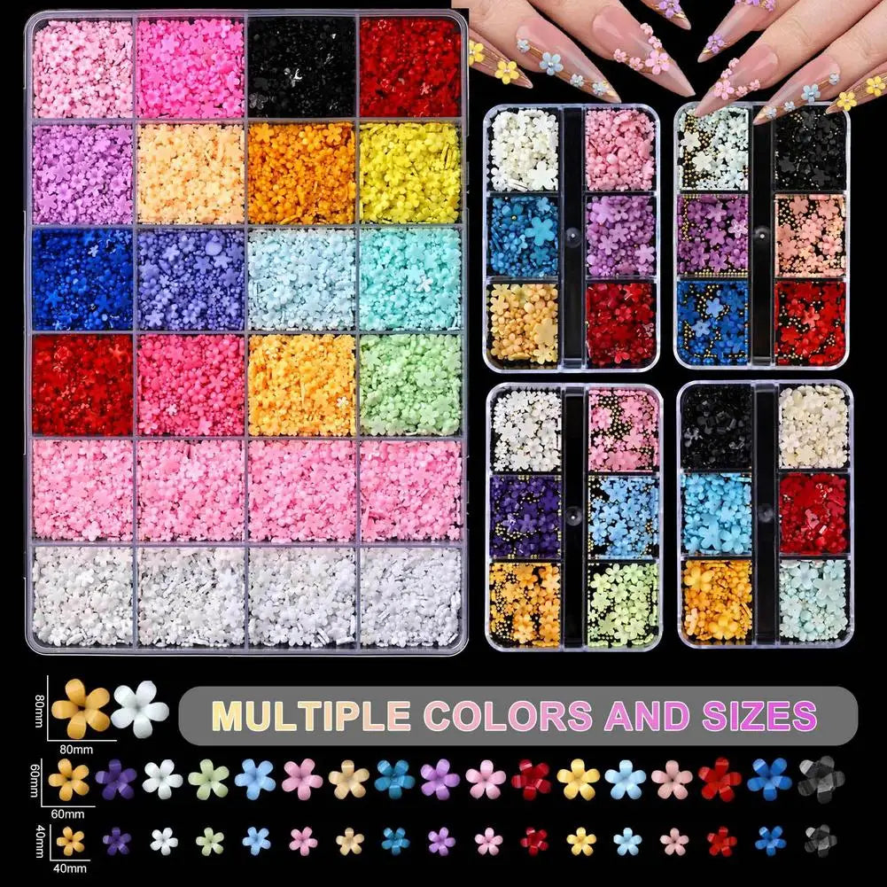 3D Acrylic Flower Nail Charms Art Cute Colorful Floral Caviar Beads Qme