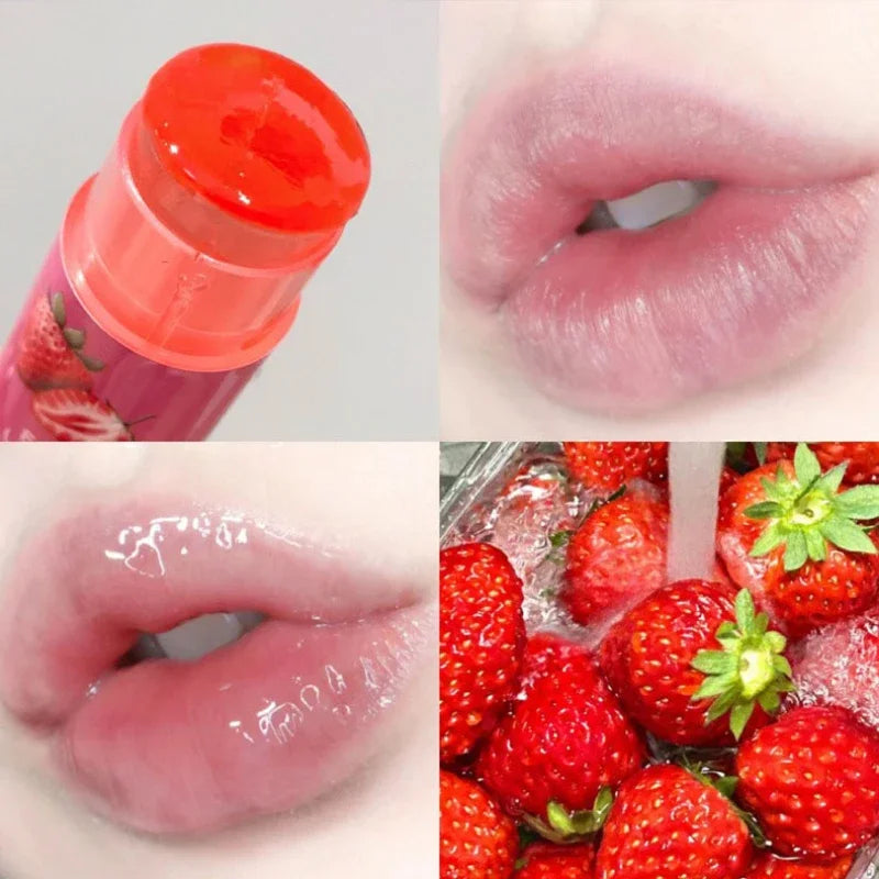 Set of 3Pcs Fruit Extract Lip Balm Jelly Moisturizing Hydrating Lipsticks Watery Gloss Fade LipLines Lip Care Tinted Lip Pomade Qme