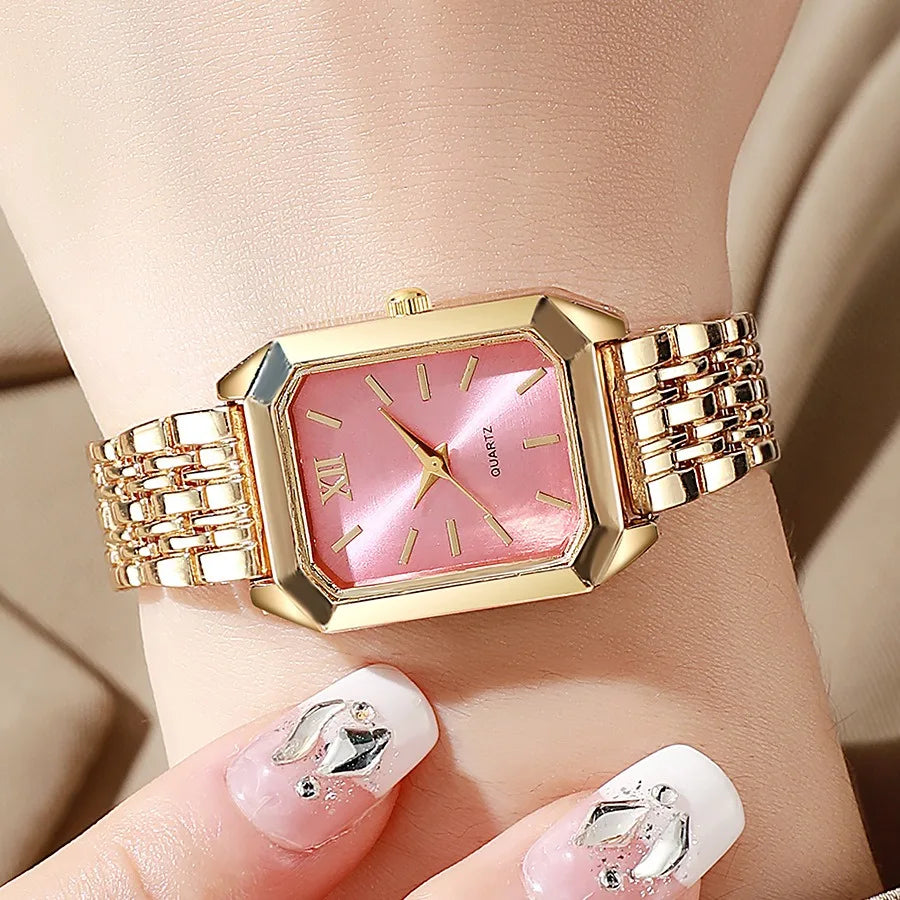 2pcs/set Luxury Women's Quartz Watch with LOVE Bracelet Watch Set Fashion Alloy Band Business Ladies Watches Female Clock Gifts Qme