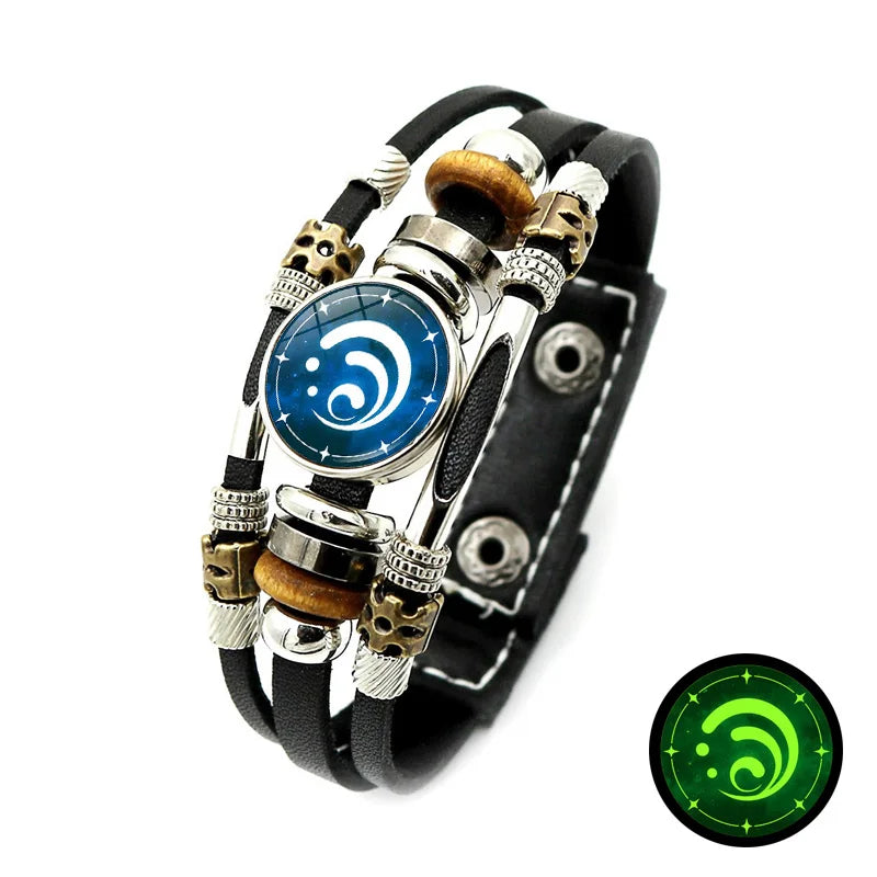 Luminous Genshin Impact Leather Bracelet Eye of God Water Wind Thunder Fire Rock Ice Element Snap Button Bracelets Jewelry Gift Qme Luminous - 5