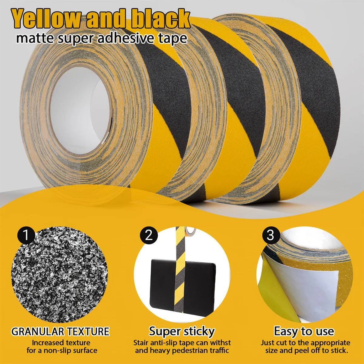 1pc Anti Slip Safety Grip Tape, Non Skid Tread for Stairs, Steps, Floors, Caution Dangerous Zones, Indoor and Outdoor Use Qme