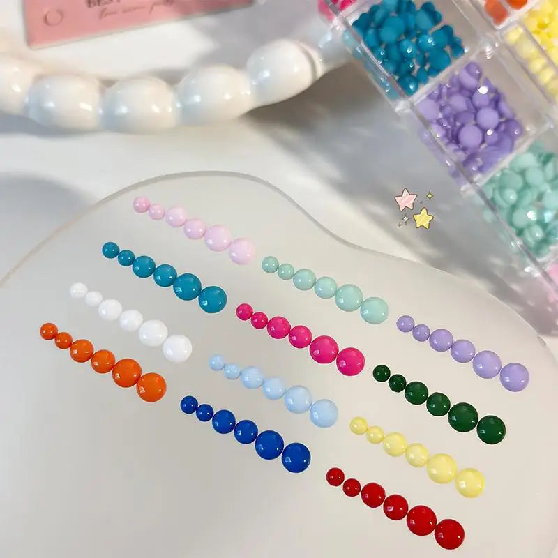12 Grids Sparkling Aurora Flat Back Colorful Beads Nail Art Charms 3D Qme