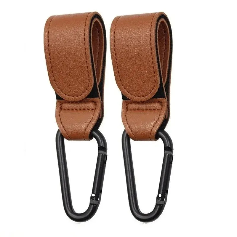 2Pcs Leather Cart Hooks Baby Stroller Hook PU Adjustable Pram Hook Organizer Diaper Bag Hanger Children Travel Accessories Qme 2PCS Brown