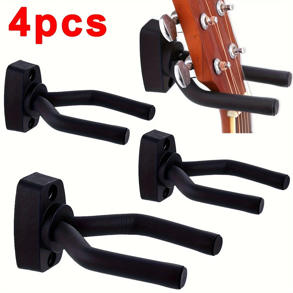 Black Metal Guitar Wall Hanger-Easy Install Uncharged Hook Holder For All Sizes - Fits Guitars, Bass, Mandolin, Banjo, Ukulele Qme 4pcs