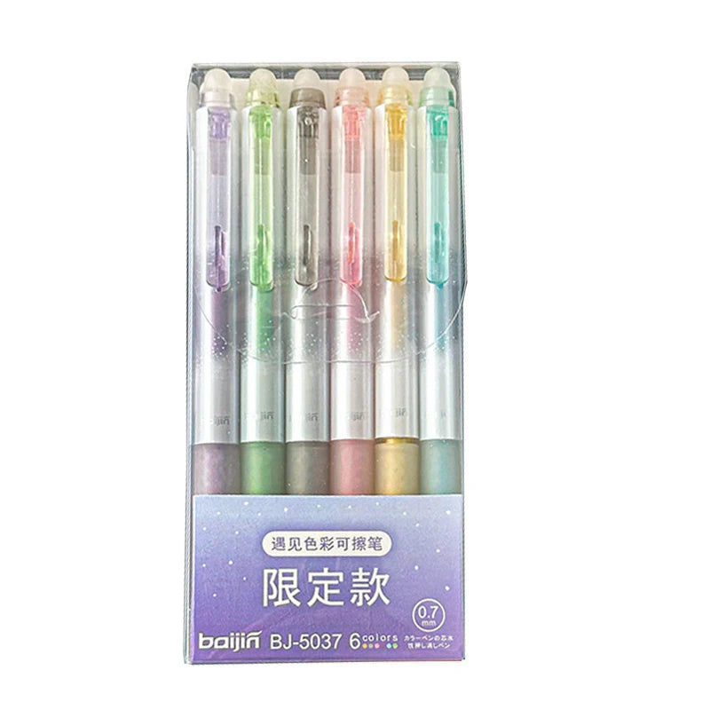 Glitter Gel Pens, 6 Colors Glitter Erasable Pens 0.7MM Fine Tip Colored Gel Marker for Drawing Art , Scrapbook, Journaling Qme B