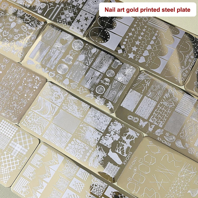 12x6cm Golden Rectangular Nail Stamping Plate Bowknot Butterfly Qme
