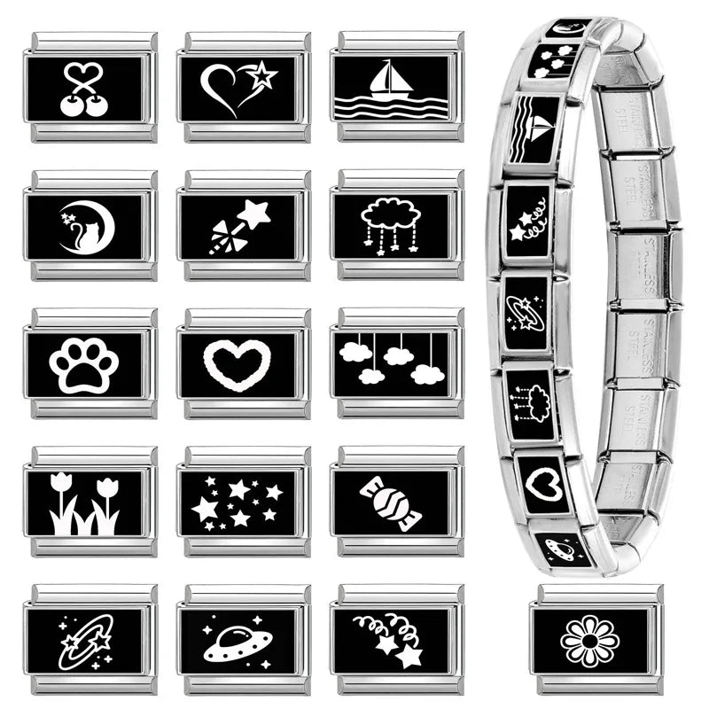 2026 New Wholesale Cute LOVE Black Series Charm Bracelet Fit 9mm Bracelet Stainless Steel Italian Links Making DIY Jewelry Gifts Qme
