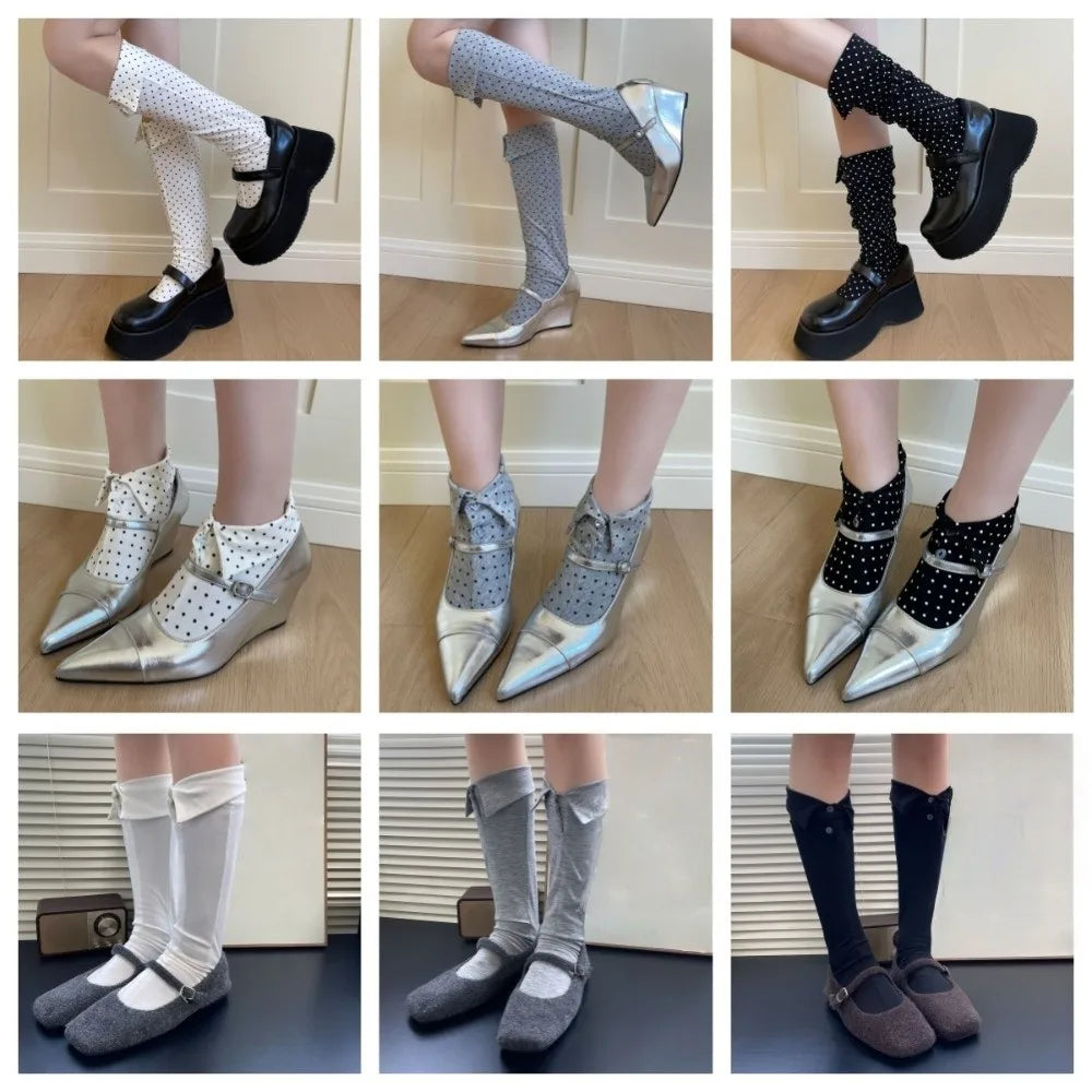 Comfortable Button Flip Collar Socks Lapel Novelty Polka Dot Socks Solid Color Hosiery Short Ankle Socks Female Qme