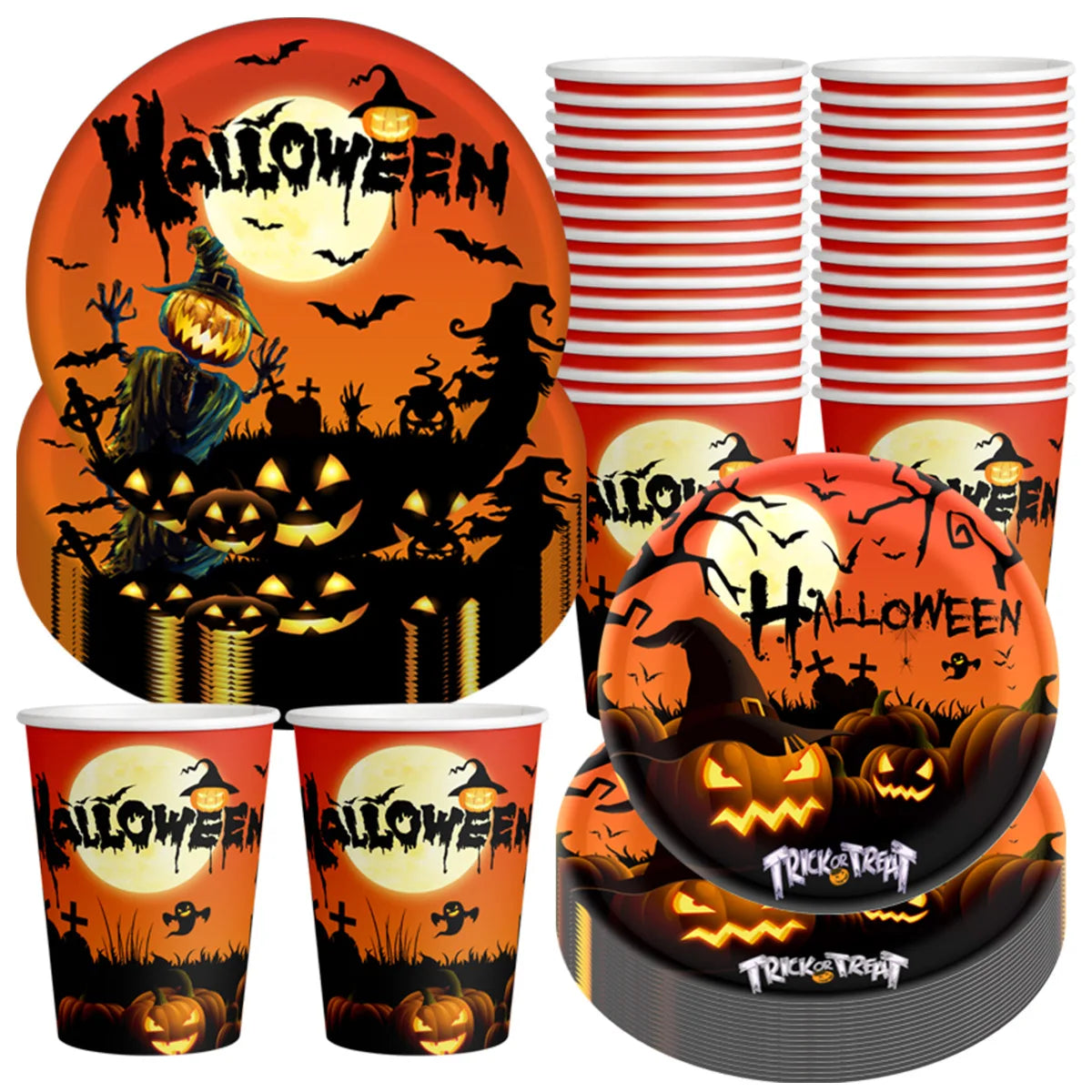 One-off Halloween Dinnerware Pumpkin Pattern Plate Cup Holiday Qme