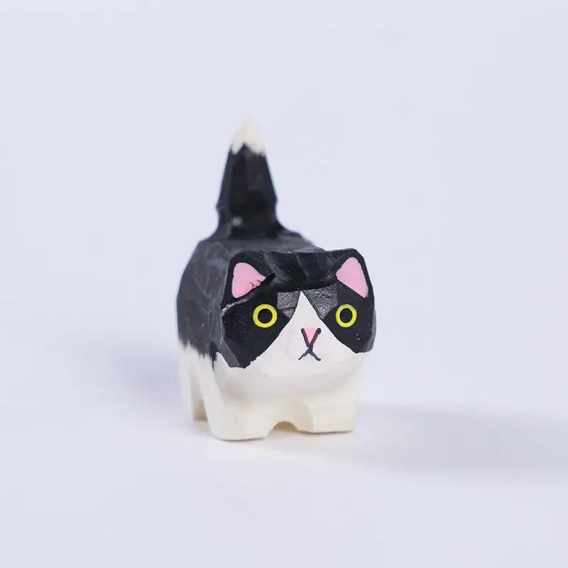Cute Cat Figurine Decorative Wooden Ornament Miniature Kitten Home Bedroom Office Desk Decoration Gift Statue Qme A4