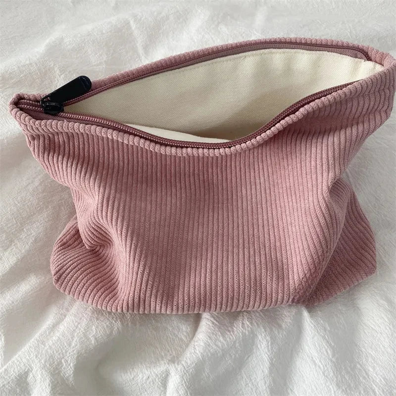 Corduroy Travel Cosmetic Bag Portable Makeup Storage Bag Purses Women Large Capacity Zipper Make Up Organizer Storage Clutch Qme