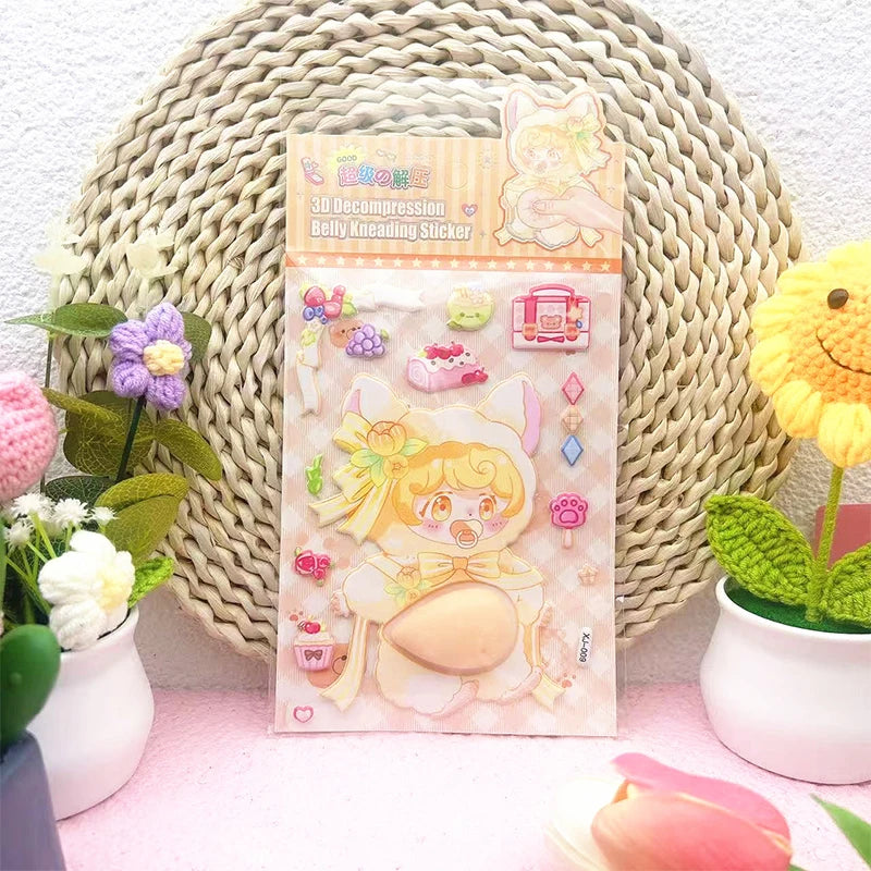1PC Lovely Animal 3D Stereo Tummy Press Fun Stress Relief Sticker,Rabbit Panda for DIY Craft,Scrapbook,Phone Case Decor Qme 4