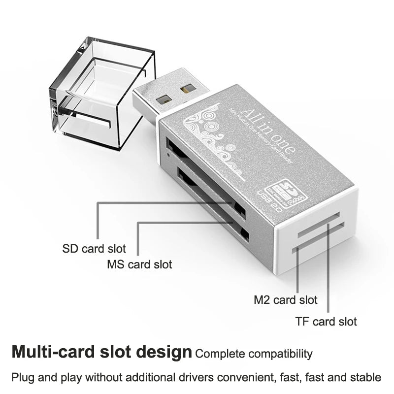 Streamlined 4 Ports Micro SD TF MS MD USB2 0 Card Reader Essential Qme