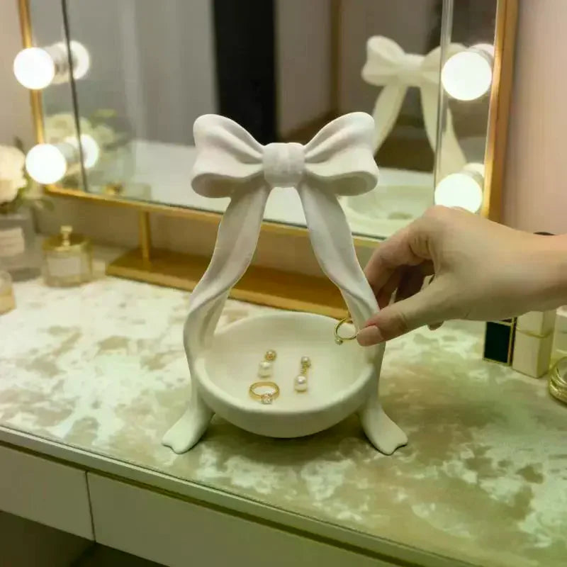 3D Printed White Bow Storage Tray, Girly Cute Jewelry Organizer Dish Home Vanity Table Decor Qme
