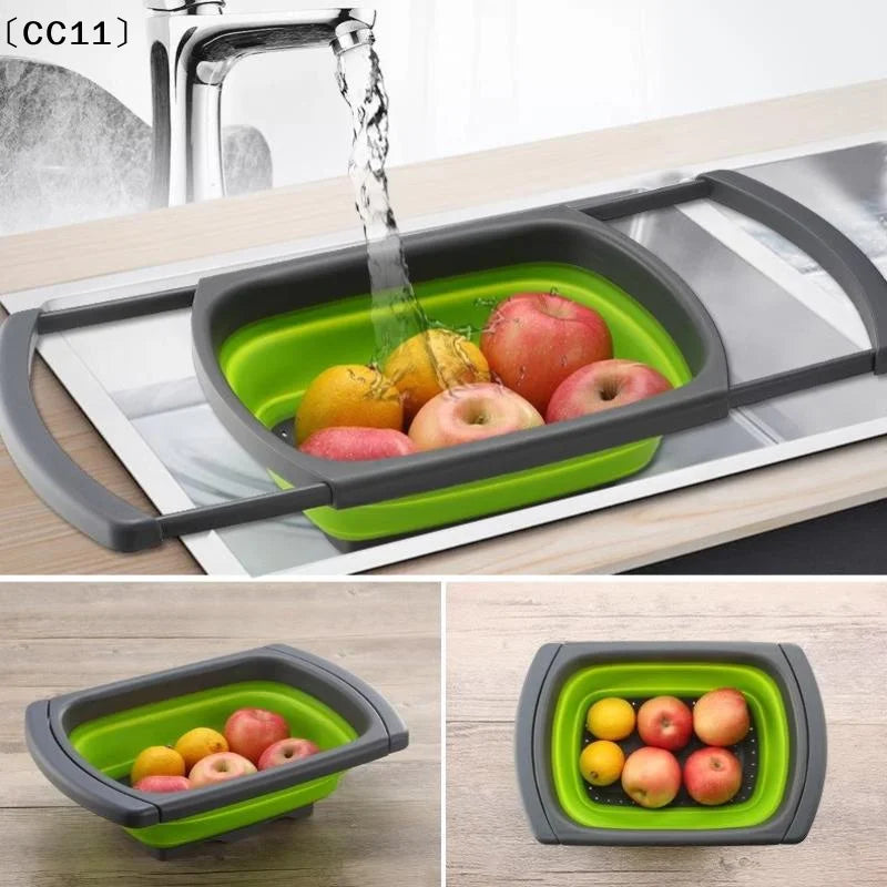 Fruit Vegetable Washing Basket Foldable Strainer Silicone Colander Qme