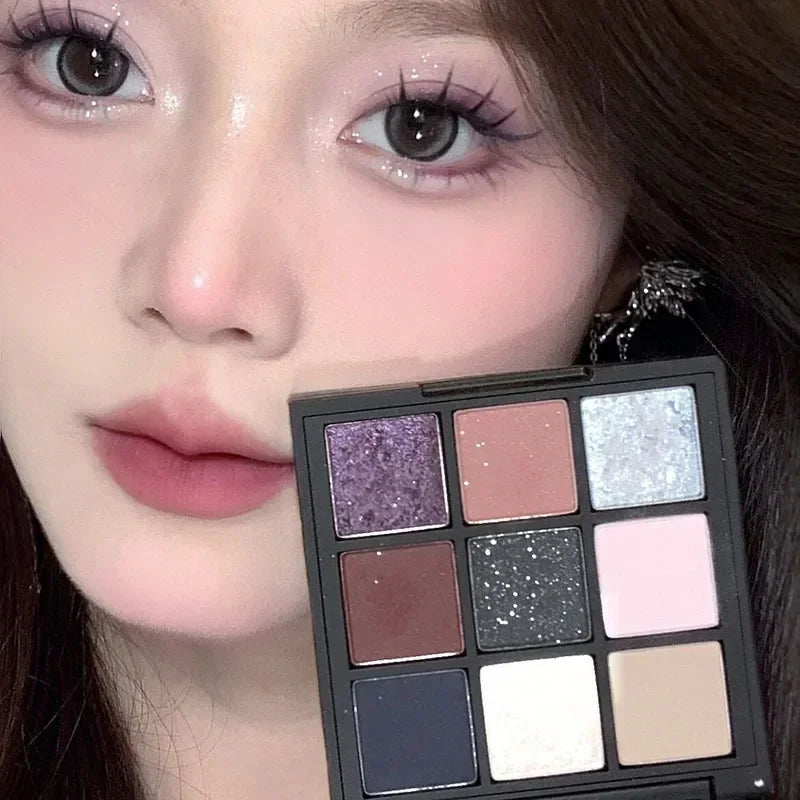 9 Colors Dark Punk Smoked Eyeshadow Palette Black Purple Pearl Matte Brightening Lying Silkworm Fine Shimmer Earth Color Makeup Qme