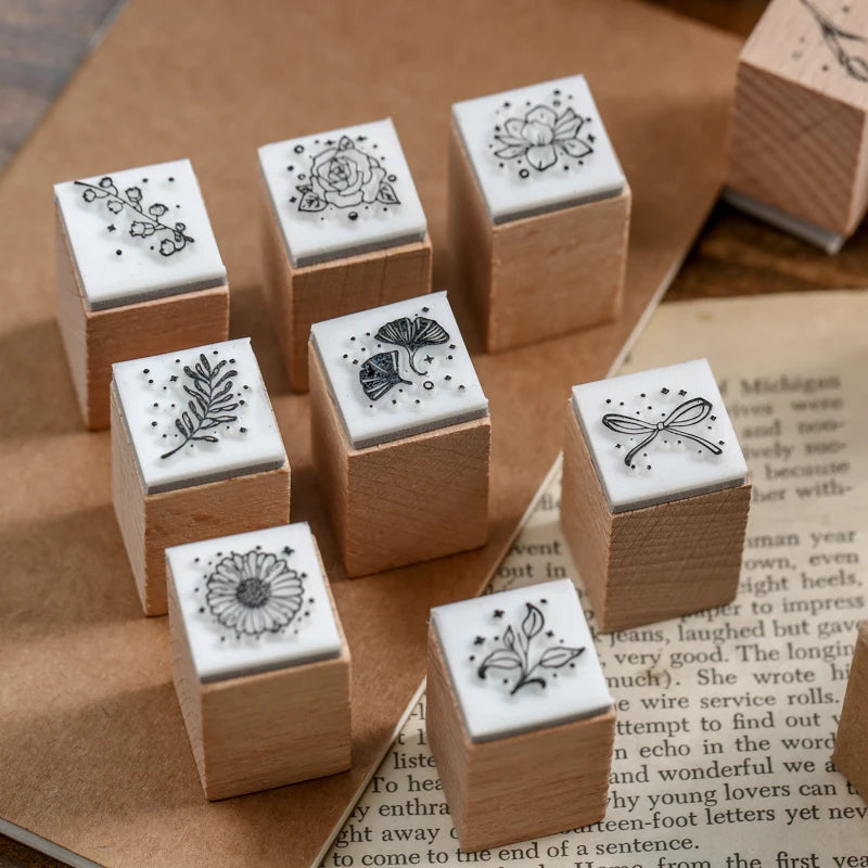 Forest Style Floral & Plant Wooden Stamp Set 16PCS/Box, Decor for Junk Journals, Greeting Cards & Envelopes Qme