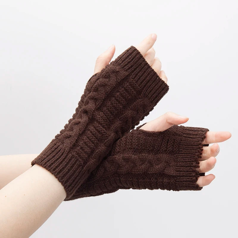 Women Knitted Fingerless Gloves Hand Warmer Winter Gloves Short Arm Sleeve Solid Color Work Mittens Casual Soft Female Gloves Qme