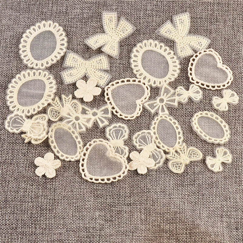 20pcs 21-55mm Mix Lace Bow Shape Appliques For DIY Clothing Bag Decoration Sewing Accessory Exquisite Patch Without Gum cp4186 Qme