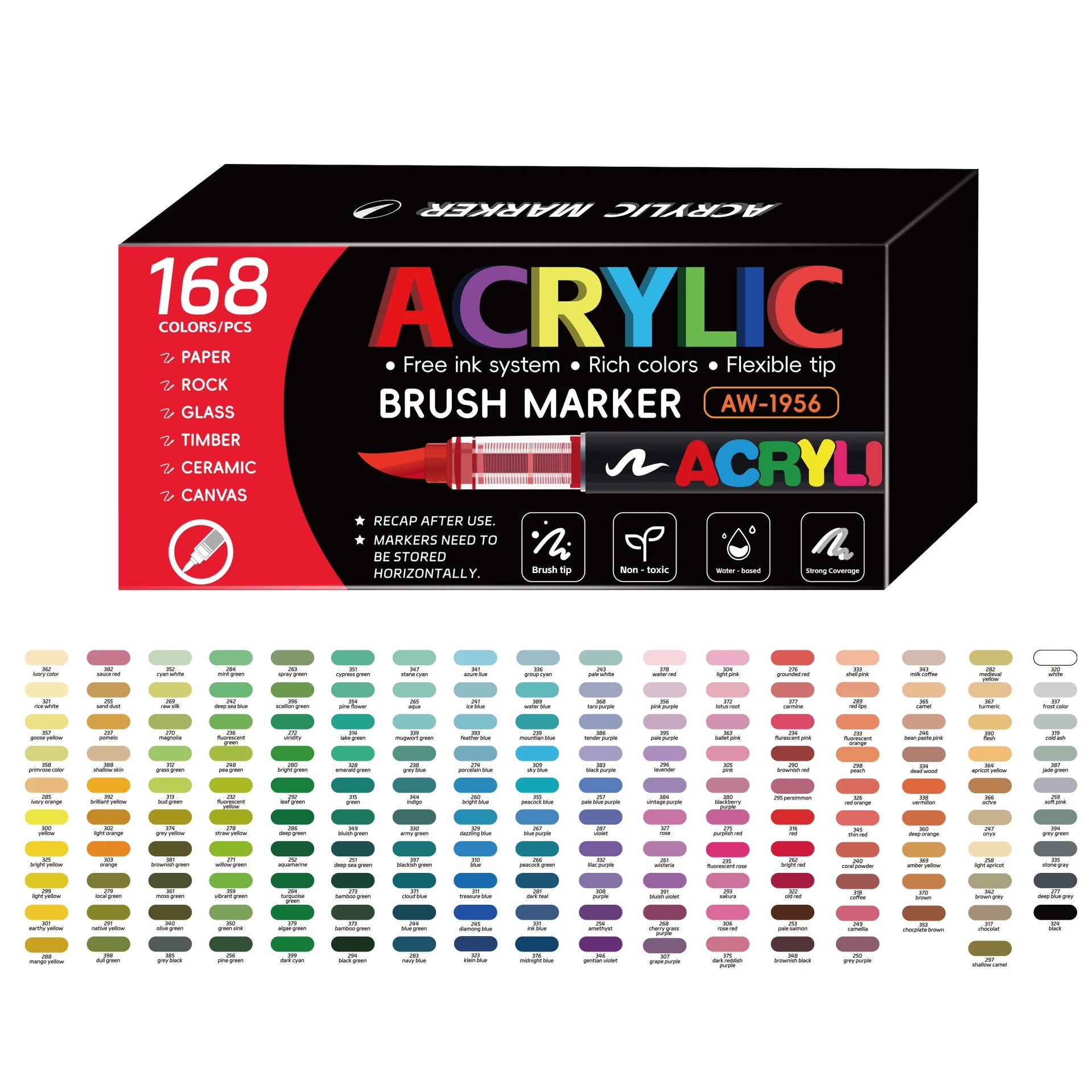 12-366 Colors Acrylic Paint Marker Pens Brush Tip Auto Ink Control Waterproof Quick Dry for Rock Painting DIY Craft Supplies Qme 168 colors