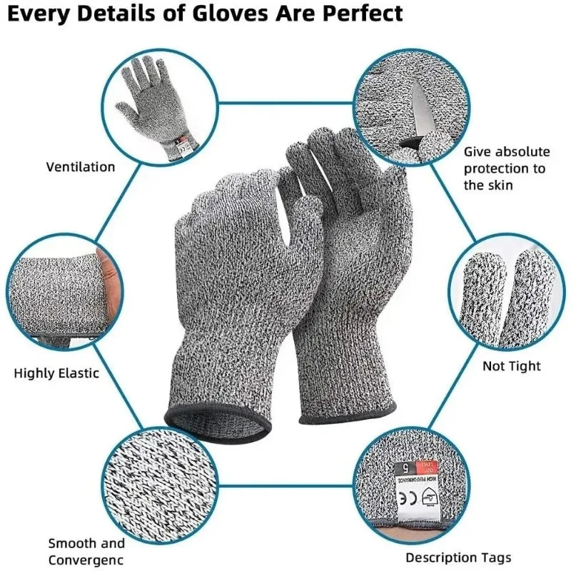 3Pairs Cut Resistant Gloves Food Grade Level 5 Protection Safety Kitchen Cutting Gloves Gray for Chef Wood Carving Qme