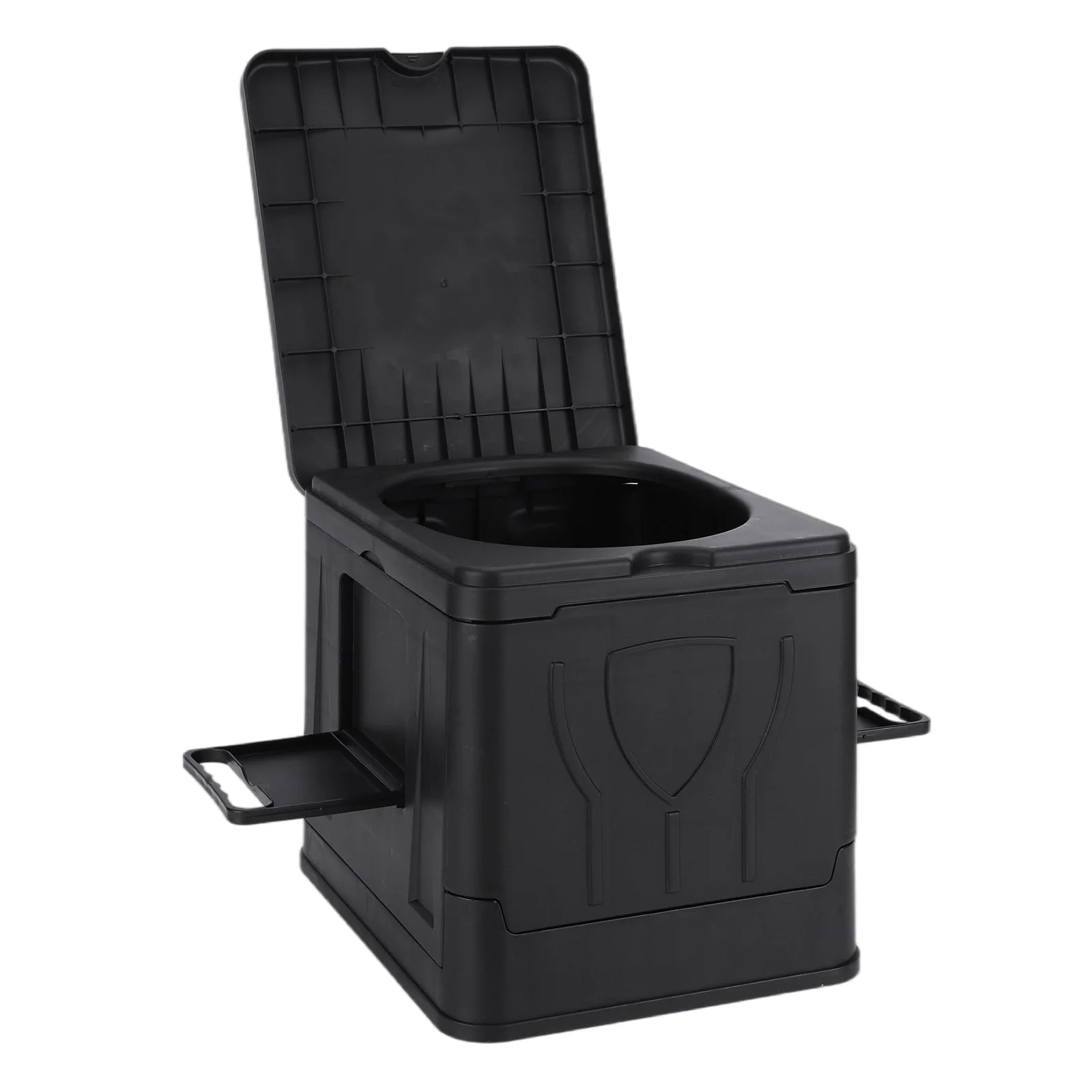Folding Collapsible Toilet with Paper Holder & Lid Portable Potty Reusable for Adults Travel Outdoor Hiking Trips Beach Qme black