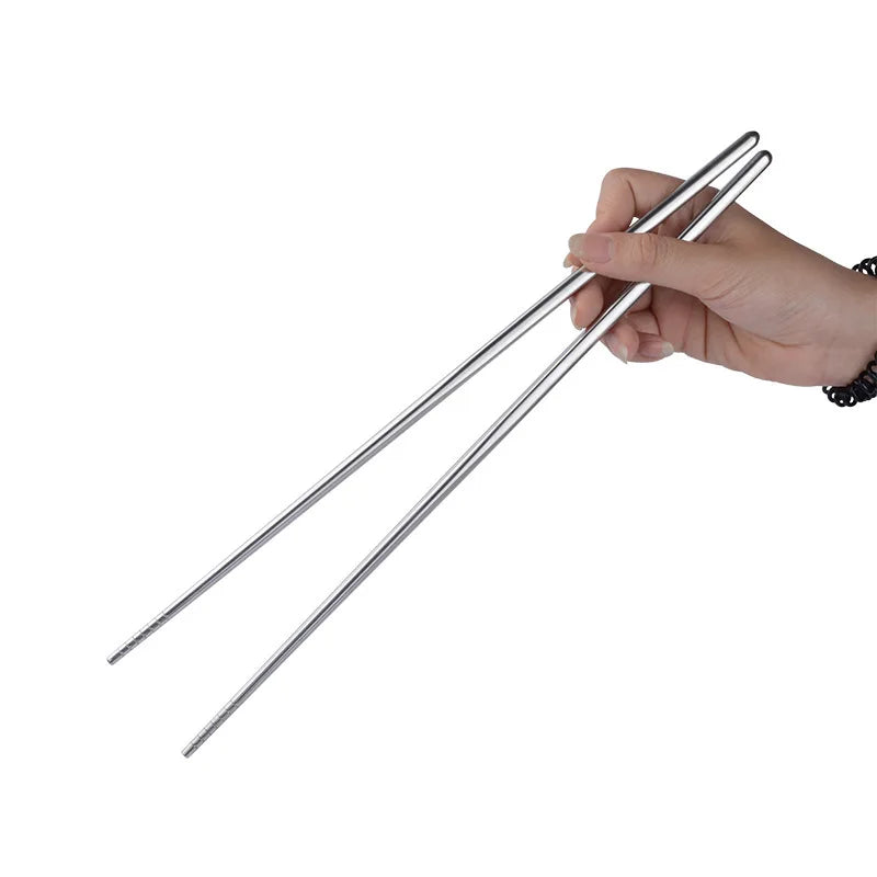 New Frying Tableware Chinese Lengthen Chopsticks Stainless Steel Reusable Japanese Sushi Sticks Korean Hot Pot Tools Qme