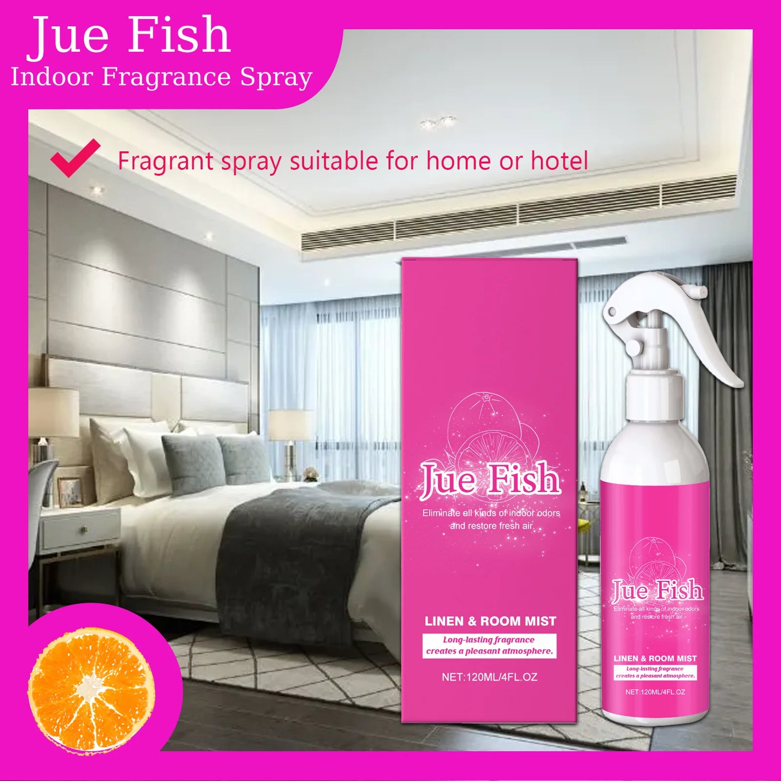 Jue Fish 120ML Indoor Spray Home Hotel Natural, Fresh, Persistent, Odorous, Clean, Deodorant and Fragrant Qme
