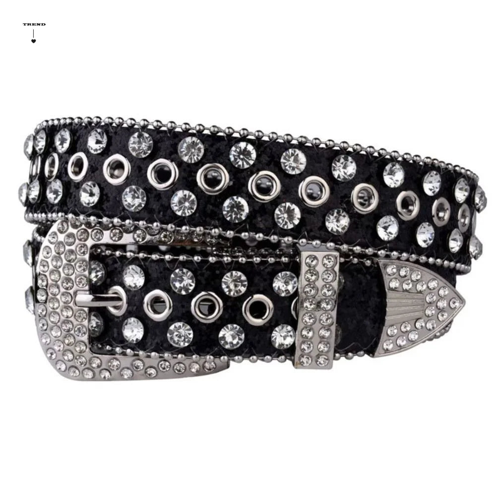 Simple PU Leather Rhinestone Belts Spicy Girl Blingbling Rivet Belt Qme