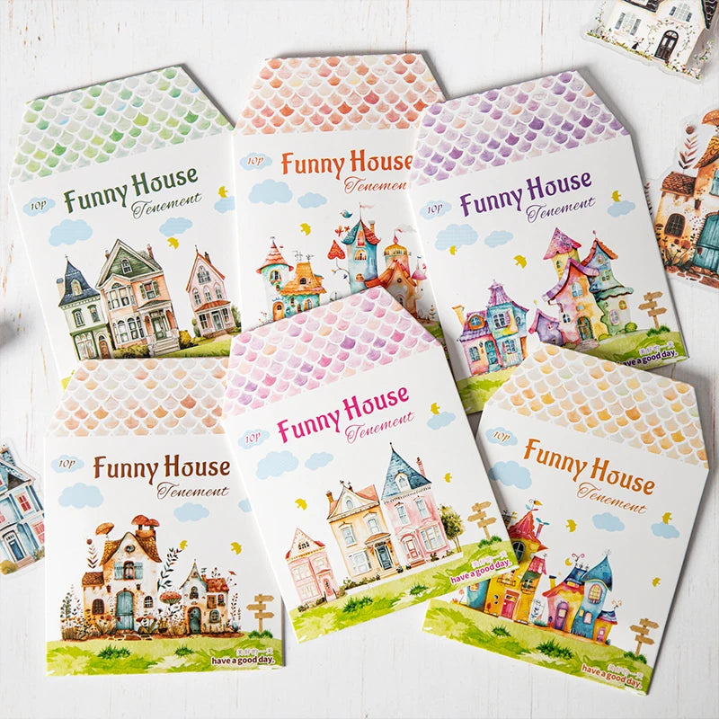 10 Sheets/Bag Lovely House Scene Stickers for Creative Scrapbook Journal Planner Office Stationery Phone Case Decoration Gift Qme