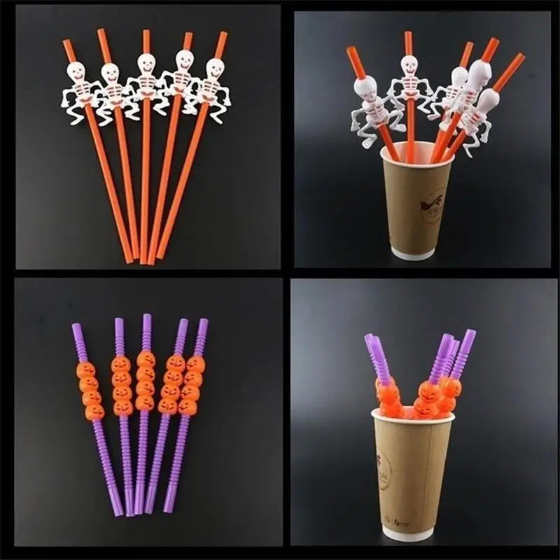 Halloween Cartoon Straws Skull Pumpkin Party Drinking Bar Home Qme