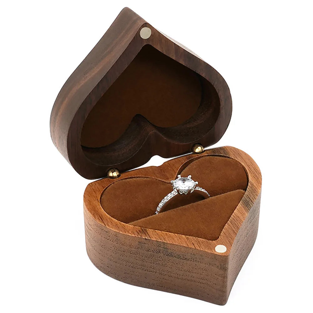 Premium Solid Wood Jewelry Organizer (Black Walnut) - Jewelry Display for Earrings & Couples Rings Jewelry Case Valentine Gift Qme Heart Brown Single