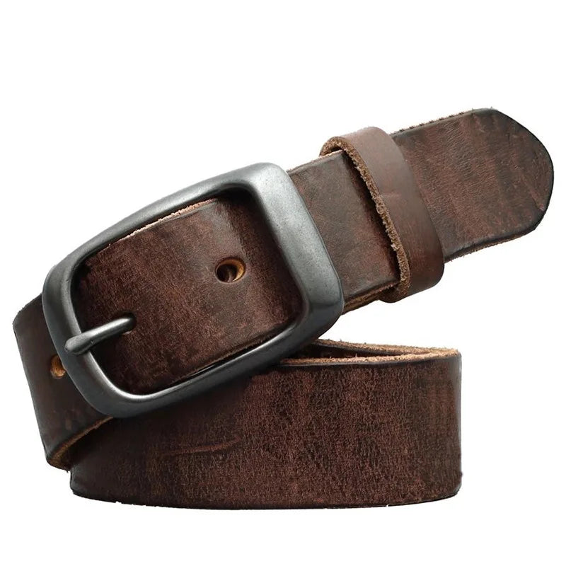 Men's Leather Belt Vintage Needle Buckle Casual Denim Waistband Slim Qme Brown 120cm