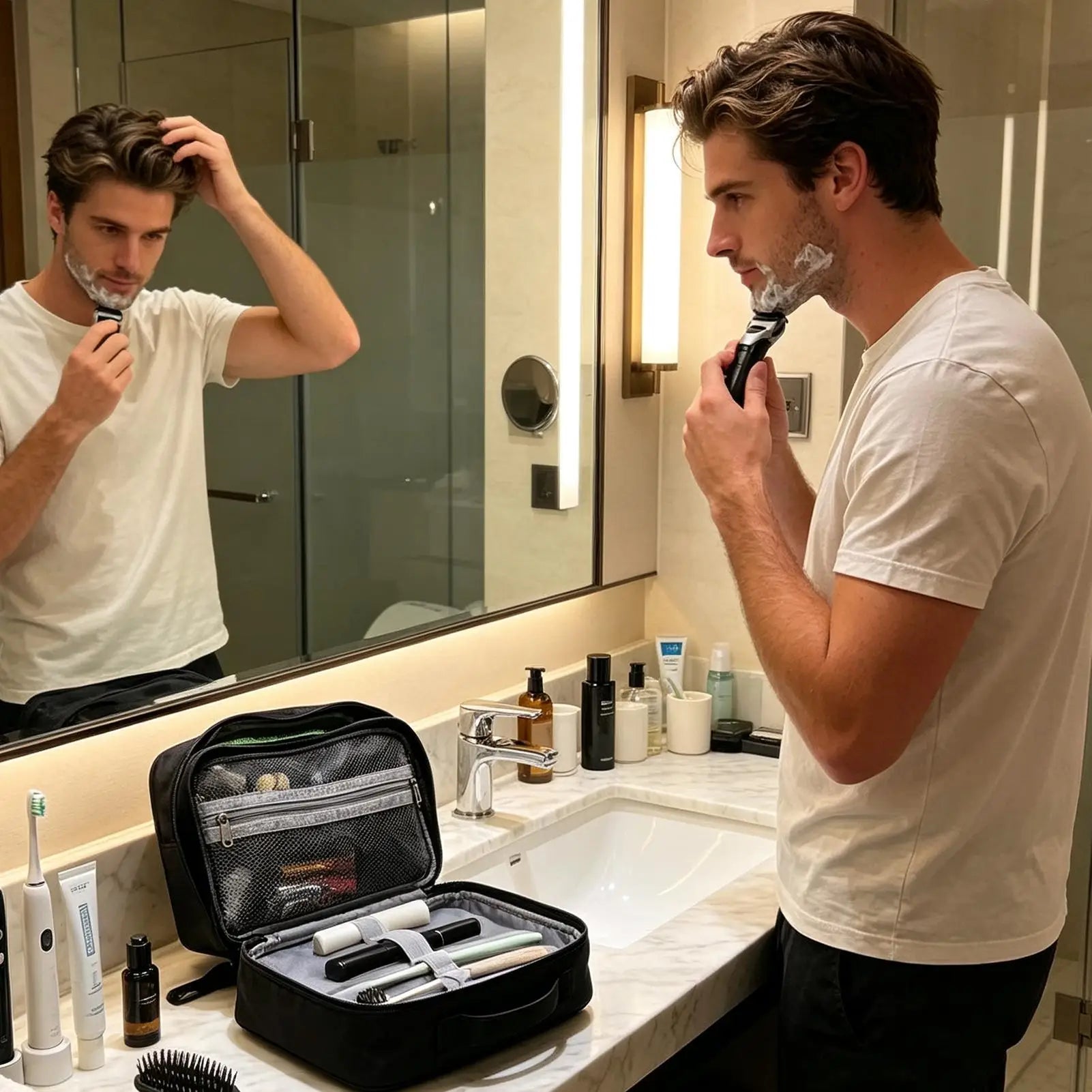 Travel Toiletry Bag Men Handle Multi-compartment Makeup Organizer Qme