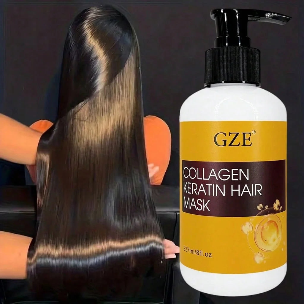 GZE Collagen Keratin Deep Repair Hair Mask for Dry Damaged Hair, Intense Nourishing Treatment, Tames Frizz, Adds Shine Softness Qme