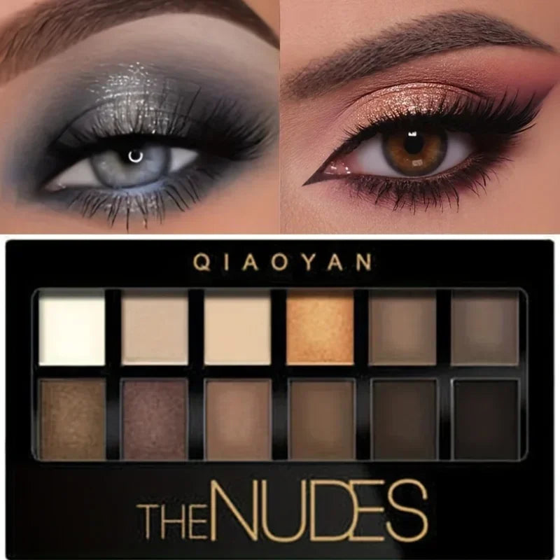 Professional 12 Colors Eyeshadow Palette Natural Shimmer Matte Nudes Cosmetic Eye Makeup Plate for Makeup Artists Qme
