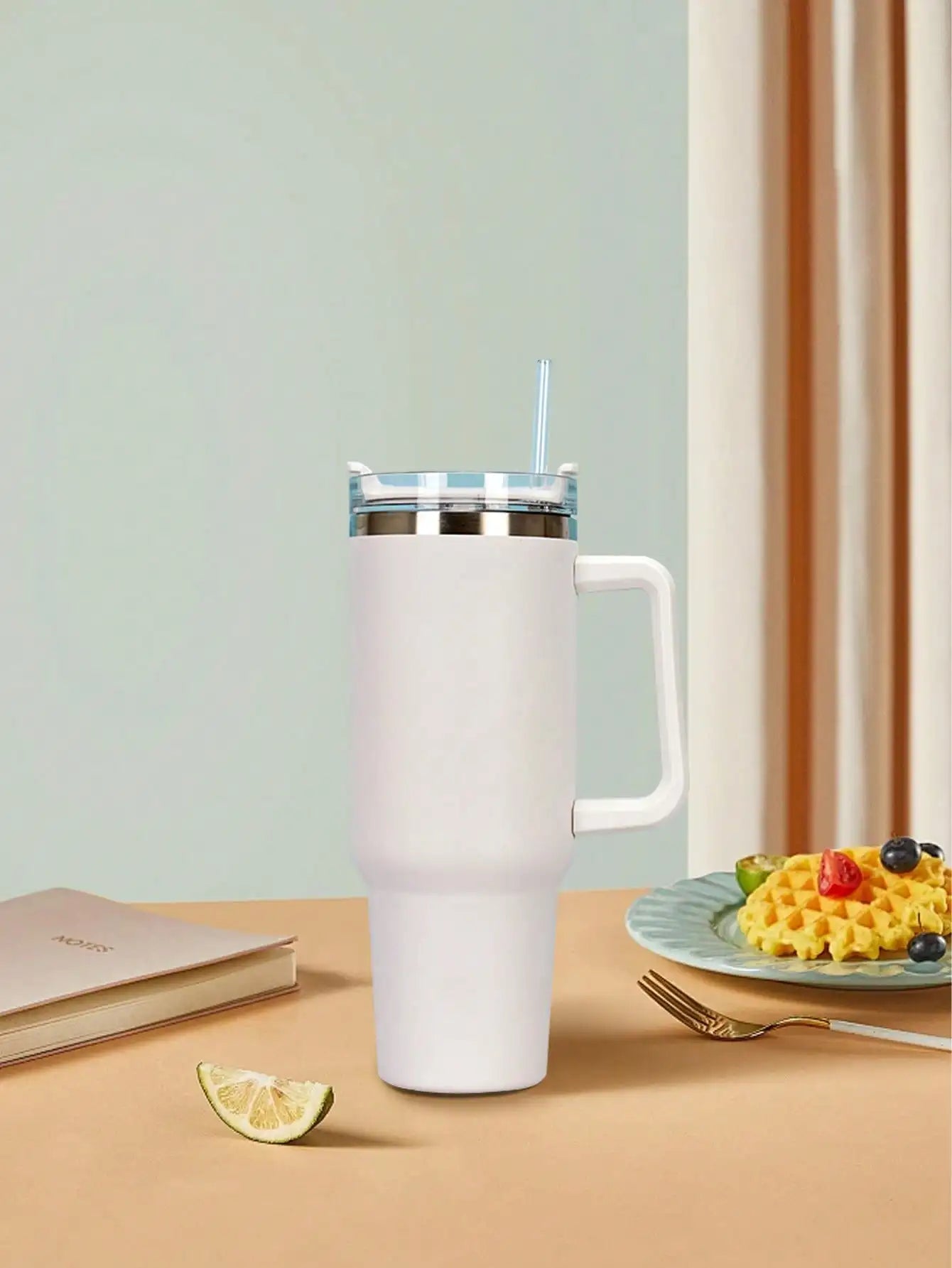 Handle Insulated Water Bottle 304 Stainless Steel Car Cup Brewing Qme WHITE 1-1.5L