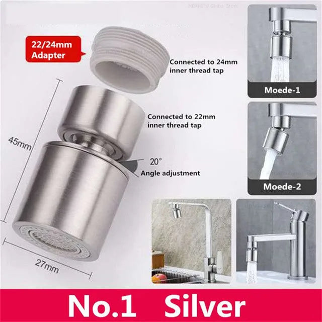 360° Rotary Kitchen Faucet Spray Head Filter washbasin Splash proof Adapter 2 Mode adjustable Kitchen Sink Faucet Aerator Qme Silver Short