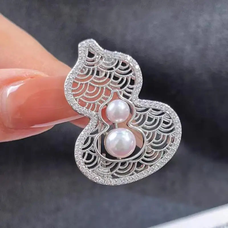 New Chinese Style Hollow Gourd Pearl Elegant Suit Brooch For Women Clothing Coat Corsage Jewelry Accessories Gifts Qme A2