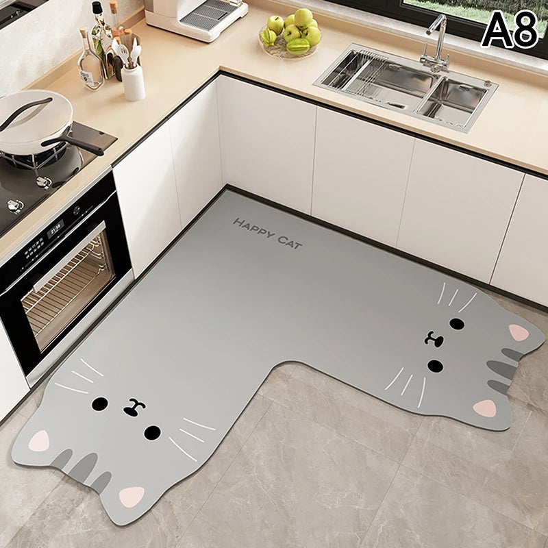 L-shape Absorbent Kitchen Floor Mat Long Diatomite Rug Soft Washable Qme A8