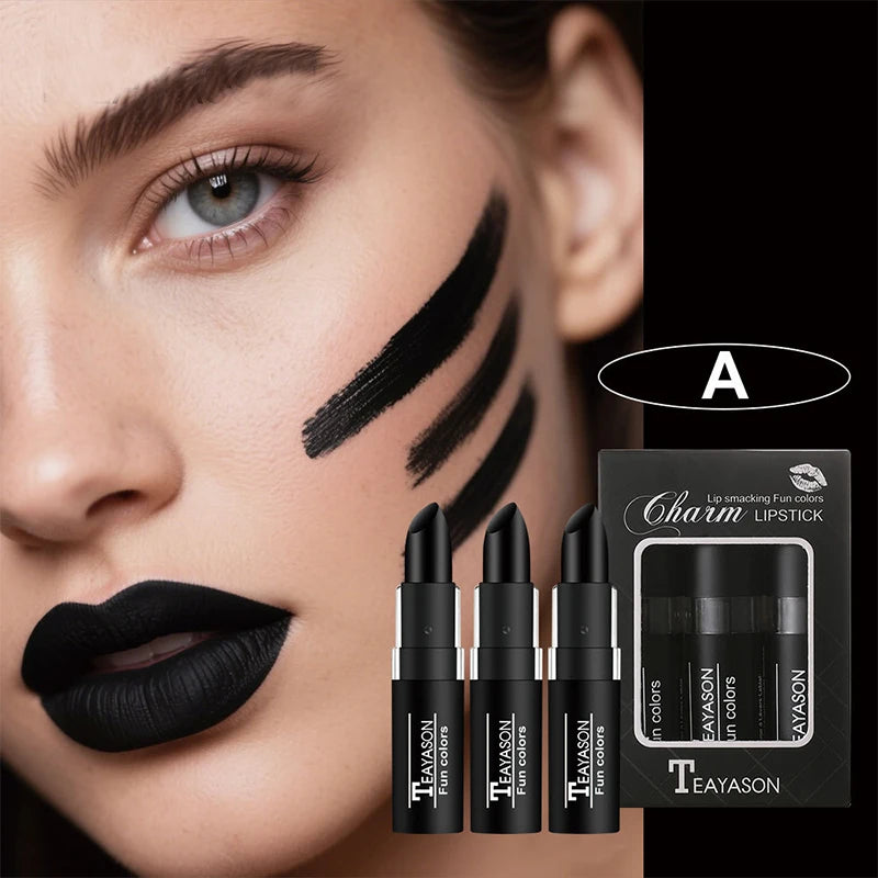 Matte Lipstick Black White Red Bold Lip Stick Waterproof Long Lasting Qme A