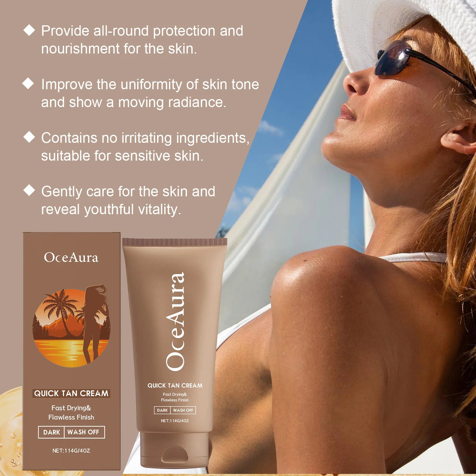 Body Self Tanning Cream Natural Bronzing Self Tanning Lotion with Moisturizing & Nourishing Oils Healthy Glow Sunless Tanner Qme