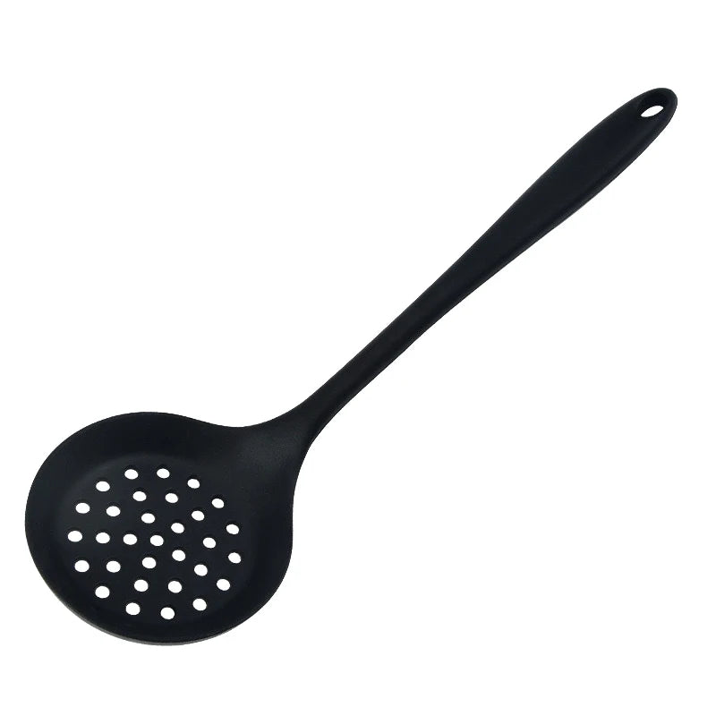 Long Handle Silicone Colander Non-Stick Cooking Strainer Heat Resistant Filter Spoon Mesh Skimmer Oil Mesh Colander Kitchen Tool Qme A2 Black