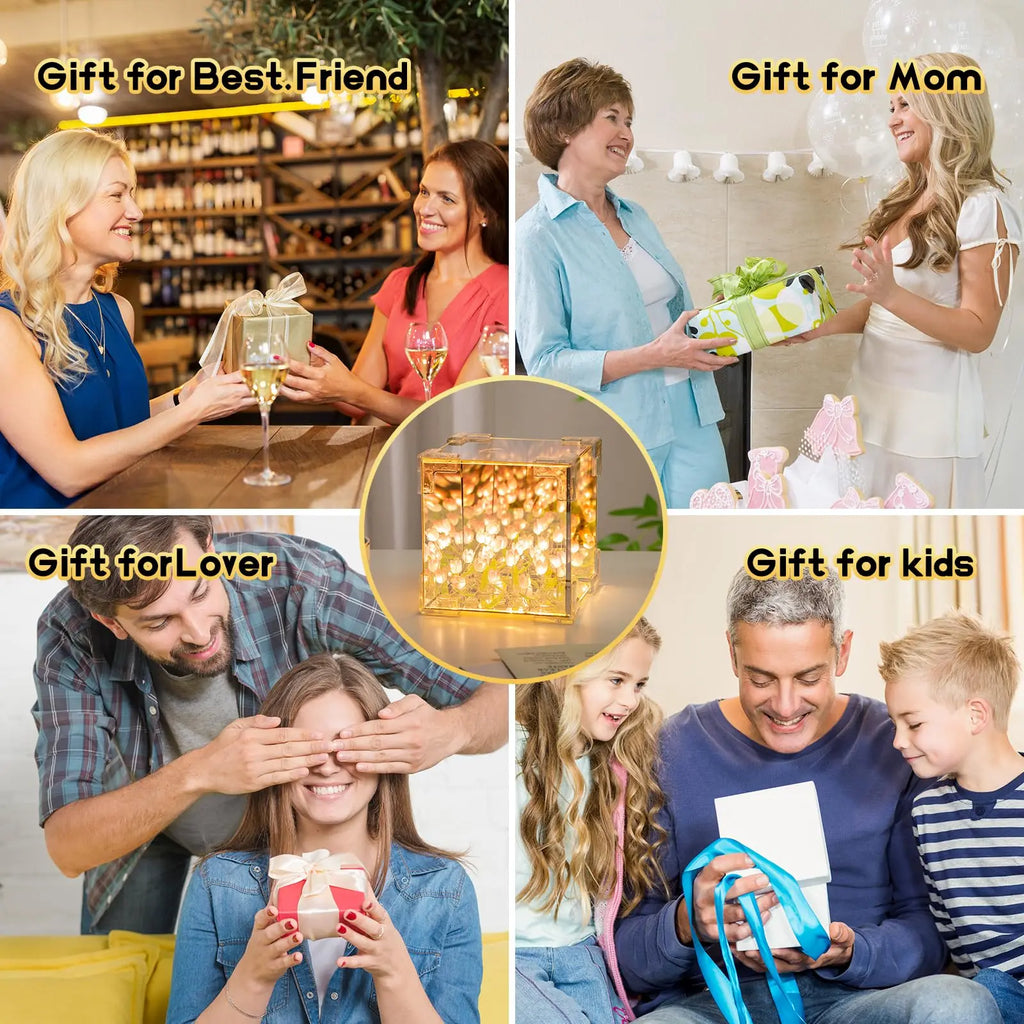 DIY Tulip Lamp Three-Dimensional Transparent Cuby Nightlight Lamp And Mirror 2 In 1 Anniversary Couple Gifts Bedroom Decorations Qme